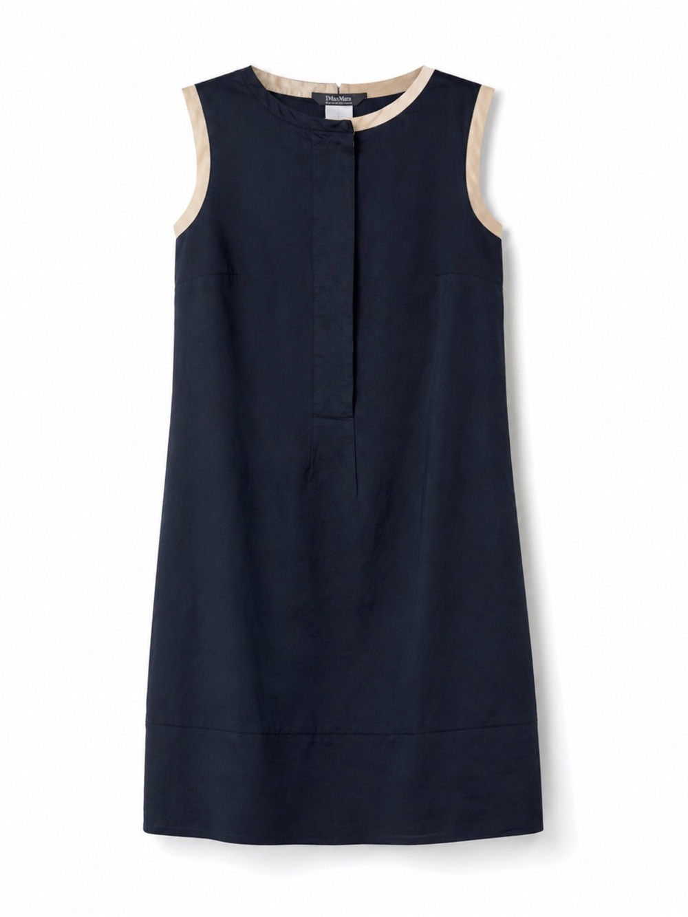 Max Mara Navy Linen Blend Shift Dress Ivory Trim Sleeveless Italian 8 nautical